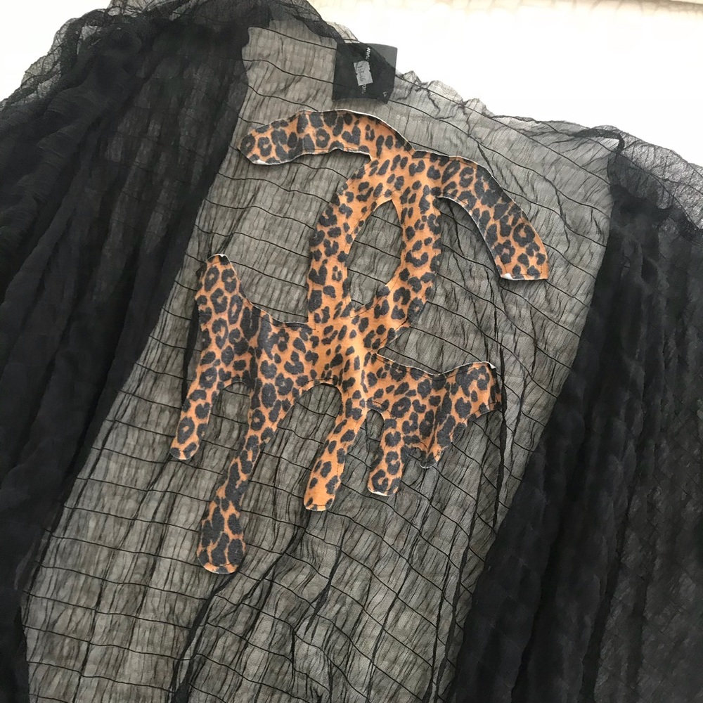 Long Black Sheer Kimono with Leopard Chanel Patch